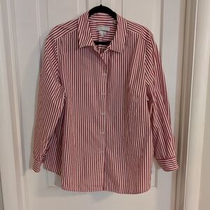 Foxcroft Striped Button Up Top SIZE 22W Office Long Sleeve Wrinkle Free Red Whit